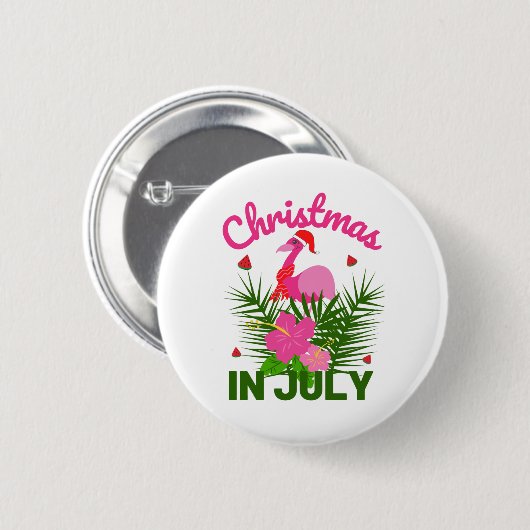 Badge Rond 5 Cm Noël en juillet joli été flamingo (Devant & derrière)
