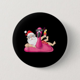 Badge Rond 5 Cm Noël en juillet Père Noël Hawaii Flamant rose Summ