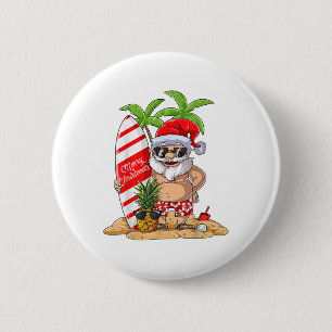 Badge Rond 5 Cm Noël En Juillet Père Noël Hawaiian Surfing Cadeaux