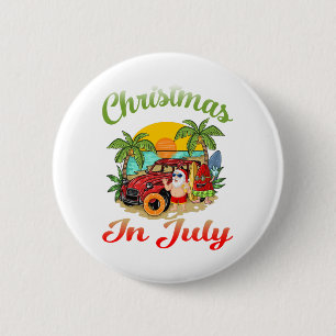Badge Rond 5 Cm Noël en juillet Père Noël Surfing Summer Père Noël