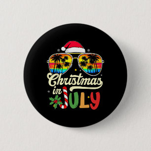 Badge Rond 5 Cm Noël en juillet Sungles Plage Tropical Été Vibes S