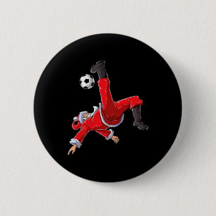 Badge Rond 5 Cm Noël Football Santa Drôle Coup de Vélo