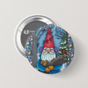 BADGE ROND 5 CM NOËL GNOME, SQUIRREL, WOODPECKER & CARDINAL