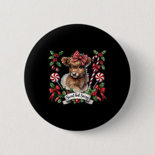 Badge Rond 5 Cm Noël Highland Cow Sucres de canne Vintage Heifer