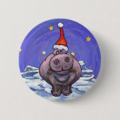 Badge Rond 5 Cm Noël Hippopotame (Devant)