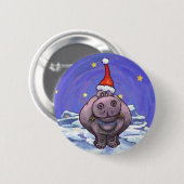Badge Rond 5 Cm Noël Hippopotame (Devant & derrière)