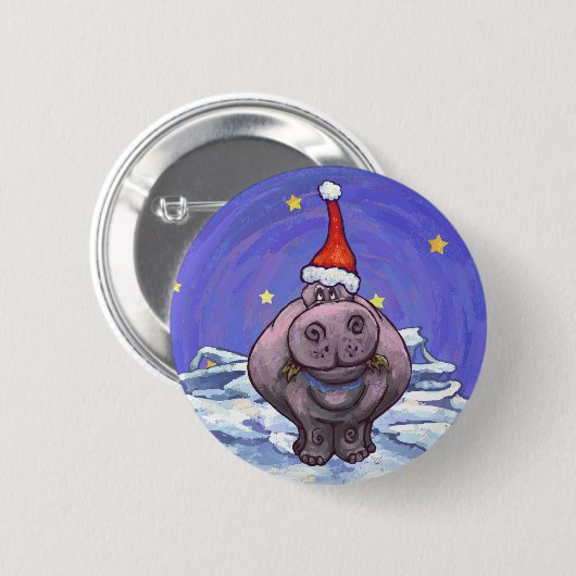 Badge Rond 5 Cm Noël Hippopotame (Devant & derrière)