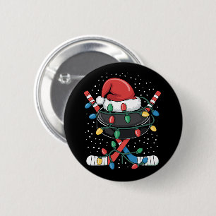 Badge Rond 5 Cm Noël Hockey Xmas Père Noël Sports Chapeau Balle
