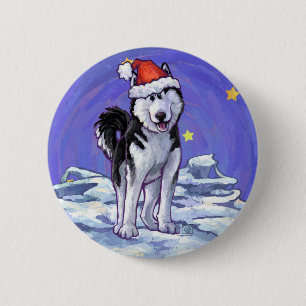 Badge Rond 5 Cm Noël Husky
