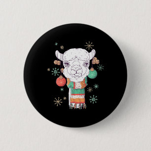 Badge Rond 5 Cm Noël Llama