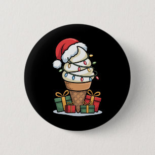 Badge Rond 5 Cm Noel Lumières Glace Cone de crème avec Santa Hat D