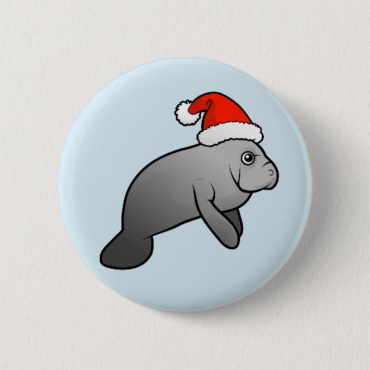 Badge Rond 5 Cm Noël Manatee Père Noël (Devant)