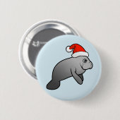 Badge Rond 5 Cm Noël Manatee Père Noël (Devant & derrière)