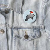 Badge Rond 5 Cm Noël Manatee Père Noël (En situation)