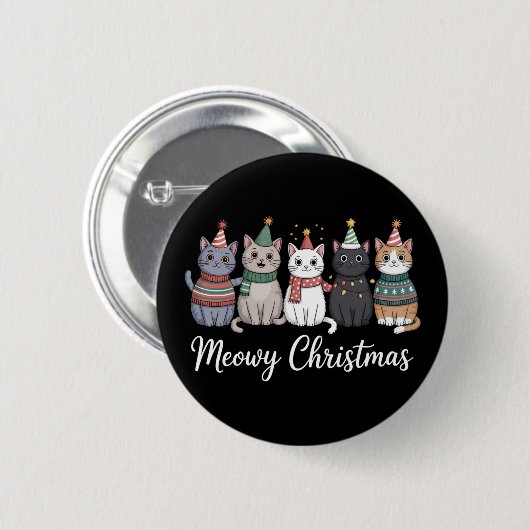 Badge Rond 5 Cm Noël Meowy Bonne année Chat Amoureux des chats Noë (Devant & derrière)