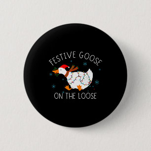 Badge Rond 5 Cm Noël Oie Festive Drôle Vintage En Liberté