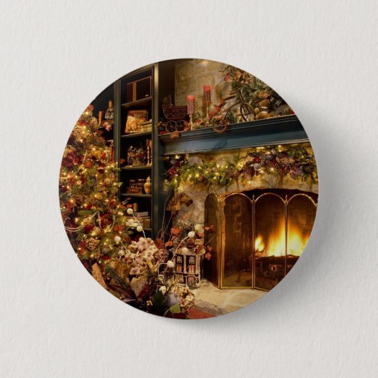 Badge Rond 5 Cm Noël par la cheminée (Devant)