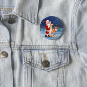 Badge Rond 5 Cm Noël Père Noël Et Rennes (En situation)