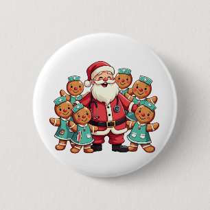Badge Rond 5 Cm Noël Père Noël Pain d'épices Infirmières