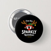 Badge Rond 5 Cm Noël Pjs Sparkly Xmas Reindeer Correspondance (Devant & derrière)