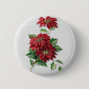 Badge Rond 5 Cm Noël Poinsettia
