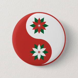 Badge Rond 5 Cm Noël Poinsettia Yin Yang