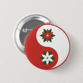 Badge Rond 5 Cm Noël Poinsettia Yin Yang (Devant & derrière)