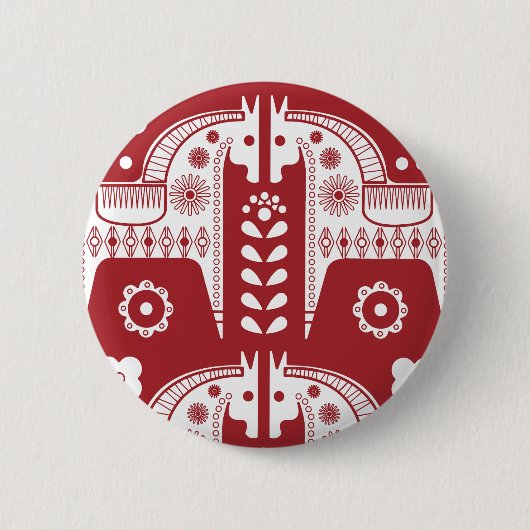 Badge Rond 5 Cm Noël Red Reindeer Forêt scandinave nordique (Devant)