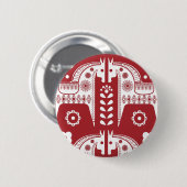 Badge Rond 5 Cm Noël Red Reindeer Forêt scandinave nordique (Devant & derrière)