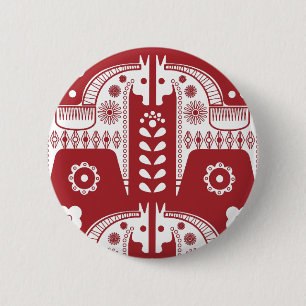 Badge Rond 5 Cm Noël Red Reindeer Forêt scandinave nordique
