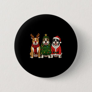 Badge Rond 5 Cm Noël Rétro American Bully Père Noël Renne Chien