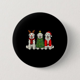 Badge Rond 5 Cm Noël Rétro Chien des Pyrénées Saint Nicolas Renne