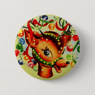Badge Rond 5 Cm Noël rétro du Festival de Reindeer Vintage