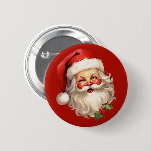 Badge Rond 5 Cm Noël rétro Holly Jolly Santa Claus (Devant & derrière)