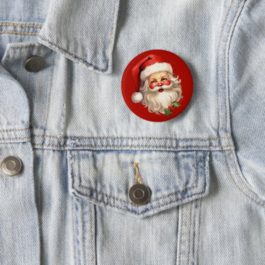 Badge Rond 5 Cm Noël rétro Holly Jolly Santa Claus (En situation)