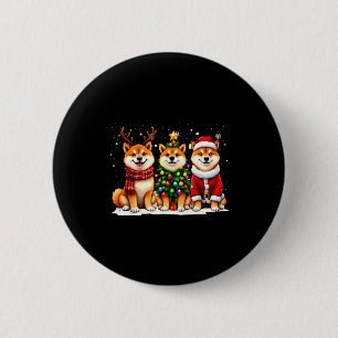 Badge Rond 5 Cm Noël Rétro Shiba Inu Santa Renne Amoureux des Chie