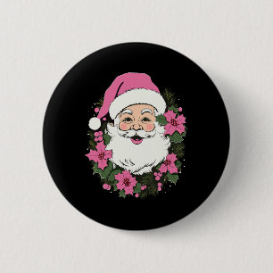 Badge Rond 5 Cm Noël rose vintage Père Noël Joyeux Noël Fille