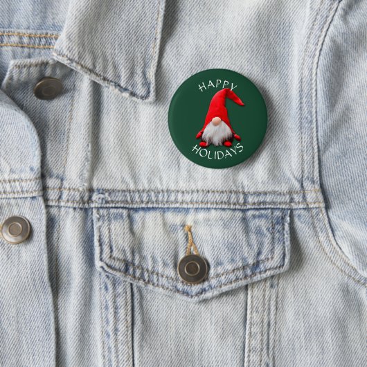 Badge Rond 5 Cm Noël rouge drôle de gnome (En situation)