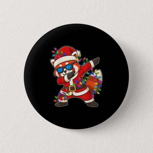 Badge Rond 5 Cm Noël Rouge Panda Dabbing Lights Père Noël Noël Pou (Devant)