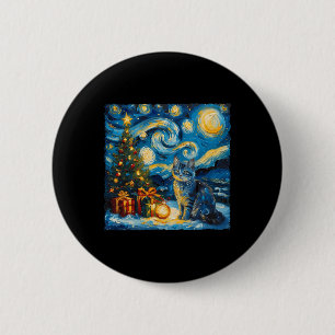 Badge Rond 5 Cm Noël Russe Bleu Chat Art Van Gogh's The Star