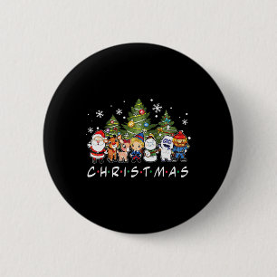 Badge Rond 5 Cm Noël Santa Rudolph Snowman Family Xma