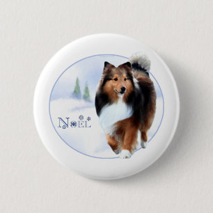 Badge Rond 5 Cm Noel Shetland Sheepdog - Bouton