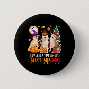 Badge Rond 5 Cm Noël Shi Inu Père Noël Halloween Joyeux Hallothank