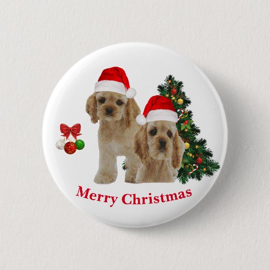 Badge Rond 5 Cm Noël Spaniel Cocker (Devant)