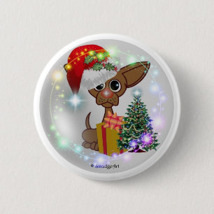 Badge Rond 5 Cm Noël timide de chien