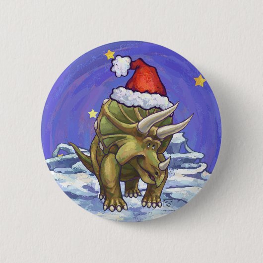Badge Rond 5 Cm Noël Triceratops (Devant)