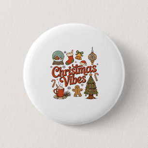 Badge Rond 5 Cm Noël Vibes Boule à Neige Bonhomme en Pain d'Épice