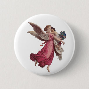 Badge Rond 5 Cm Noël vintage, Ange victorien Guardian