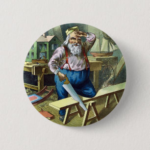 Badge Rond 5 Cm Noël Vintage, Jouets du bâtiment du Père Noël Vêtu