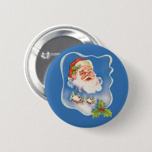 Badge Rond 5 Cm Noël vintage, joyeux Père Noël rétro